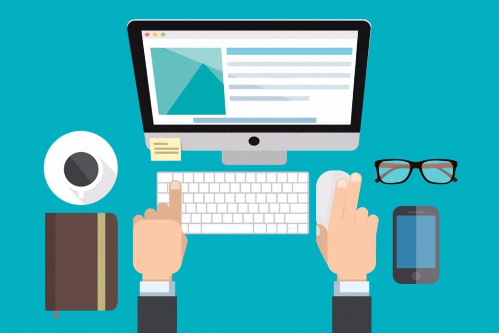 typing on the laptop